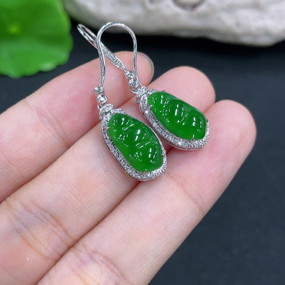 Jadeite Earrings in 18K Gold with Small Diamond Accents