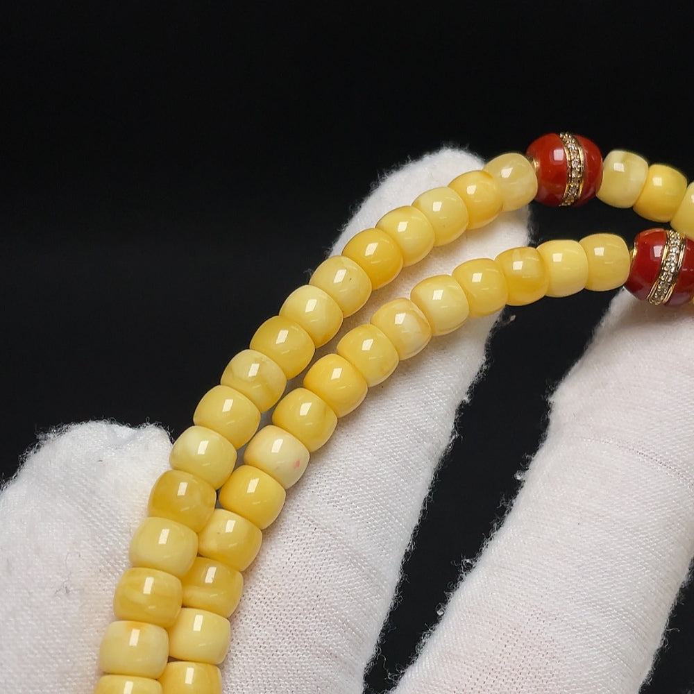 Amber Beeswax Bead Necklace with Non-Natural Accent Stones, Non-Gold, Size About 6.2mm