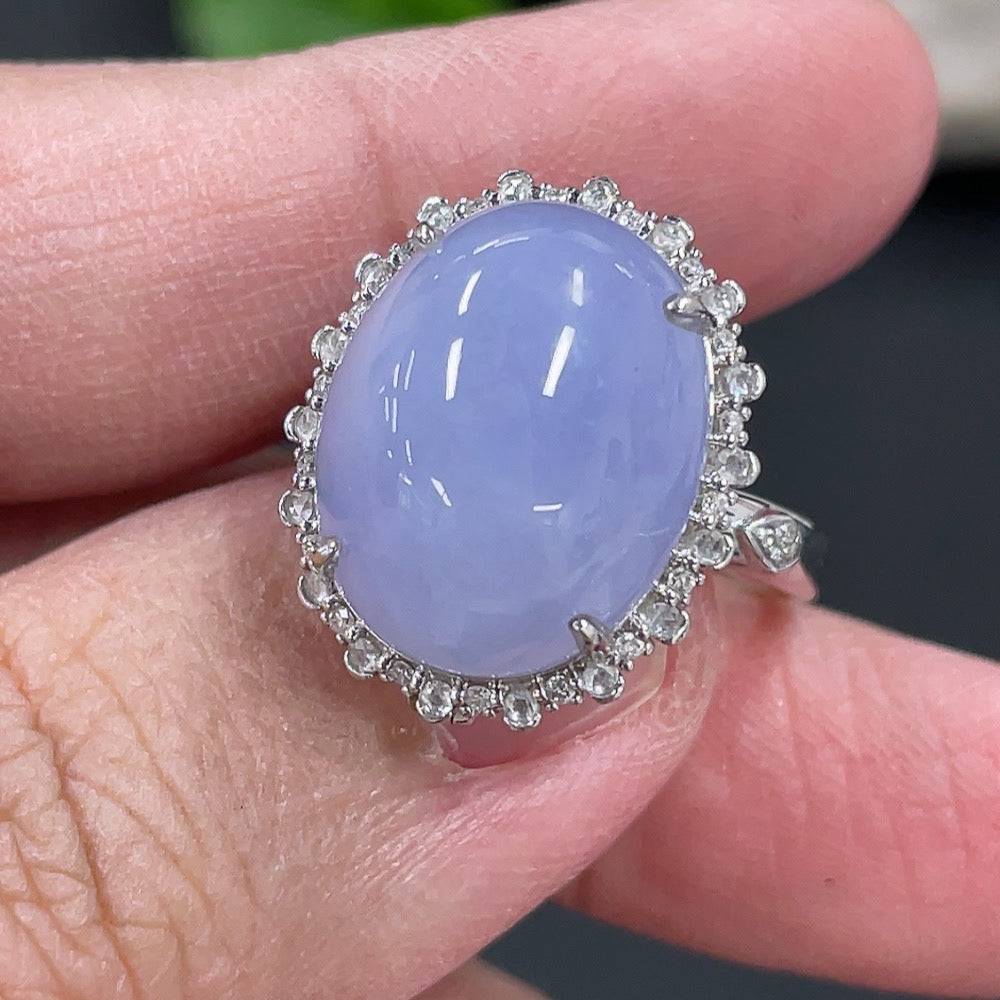 HUILIU HQ jadeite cabochon ring and pendant set with 18K gold settings, accented with diamonds, size 14, weight 6.15g