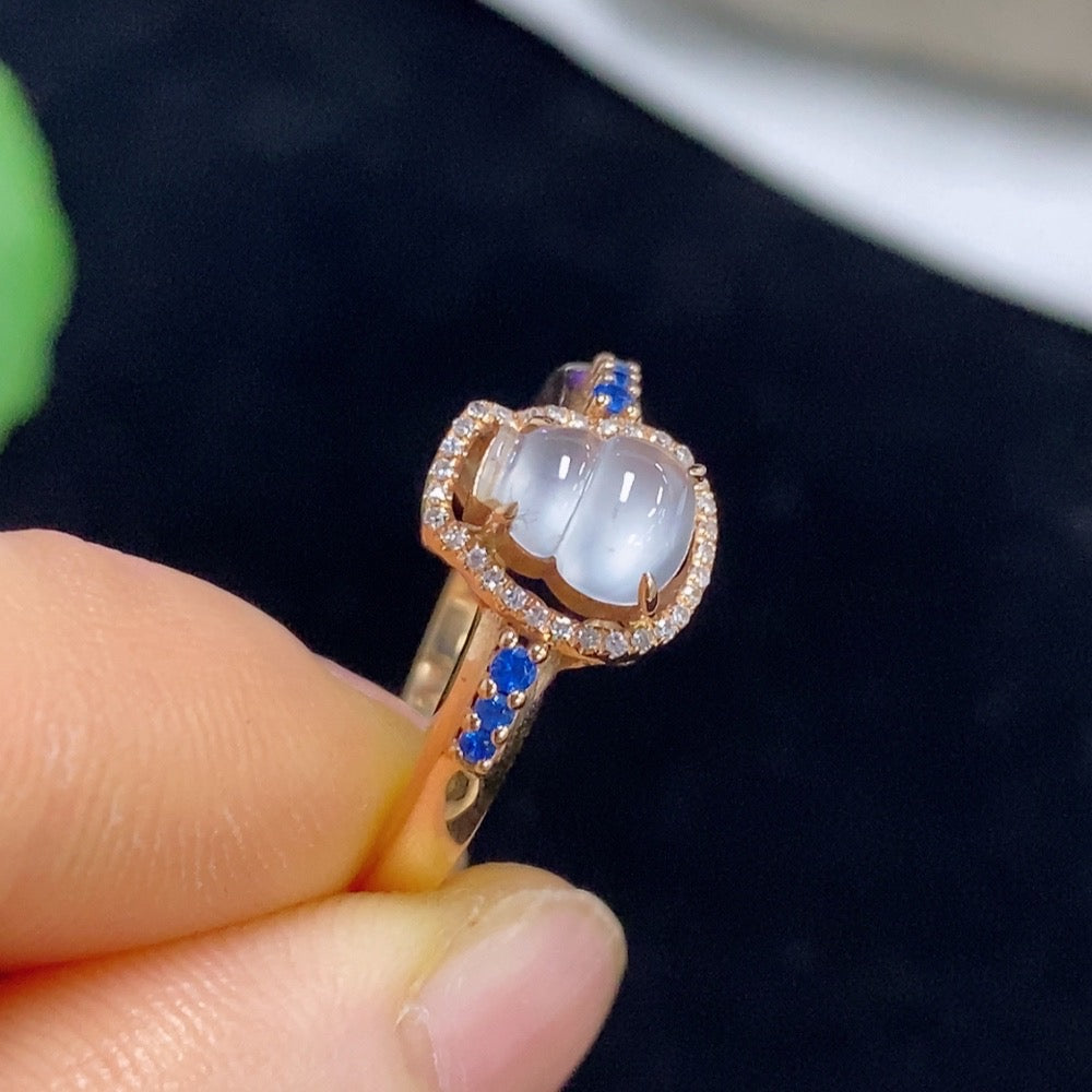 Jadeite Gourd Inlaid Ring 18k with Diamond Size 18 Total Weight Approx. 3.09g