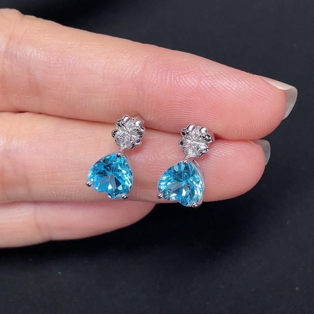 Topaz Inlaid Earrings, 18K Gold, Color Origin Undetermined