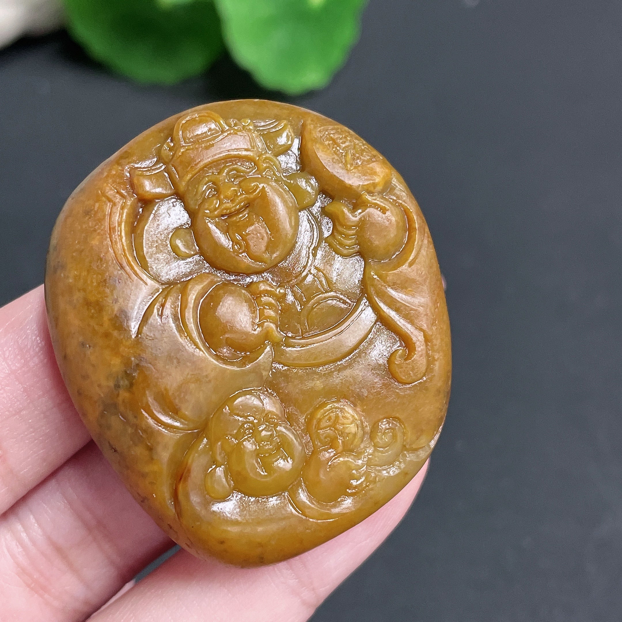 Hetian Jade Seed Material Pendant - God of Wealth - Total Weight Approx. 45.3g - Undetermined Skin Color Origin