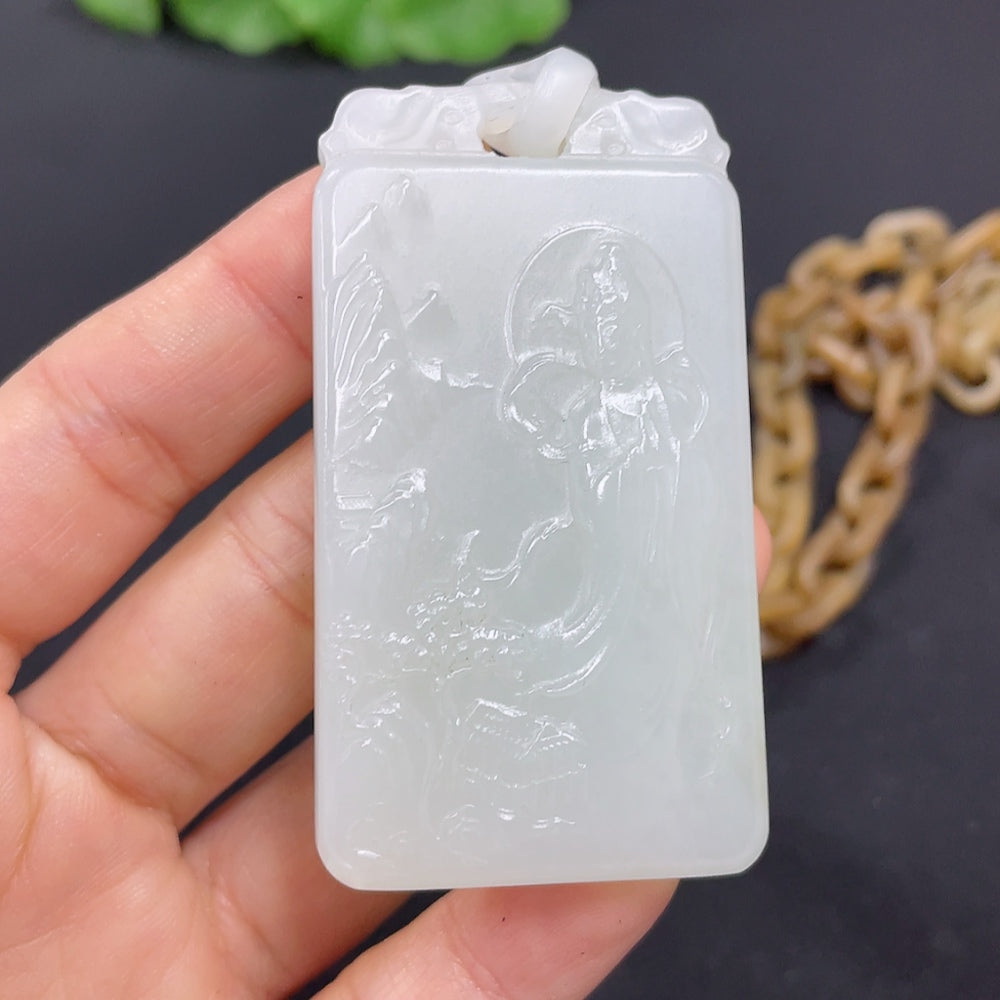 Hetian Jade Pendant Guanyin Total Weight Approx. 81.3g Visible Splicing Craft