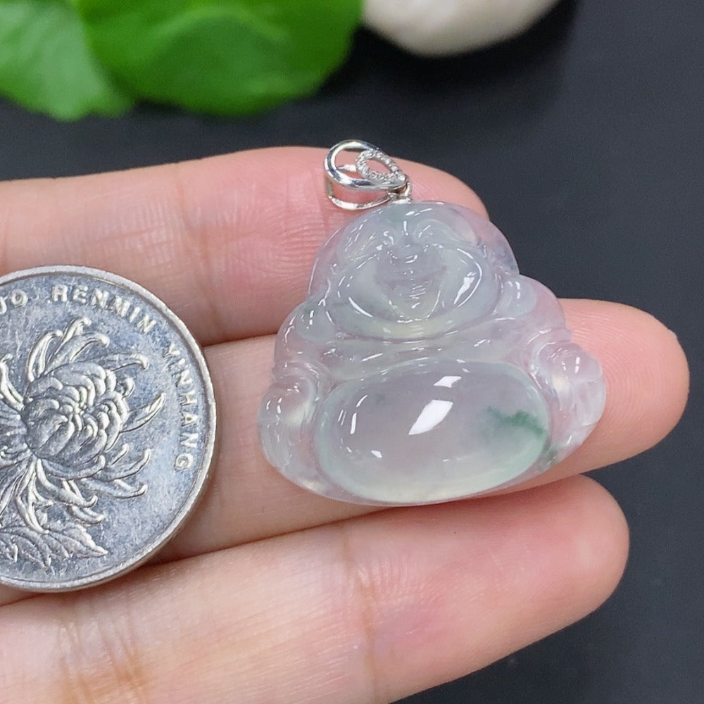 Jadeite Buddha Pendant with 18K Gold Clasp, Diamond Accents