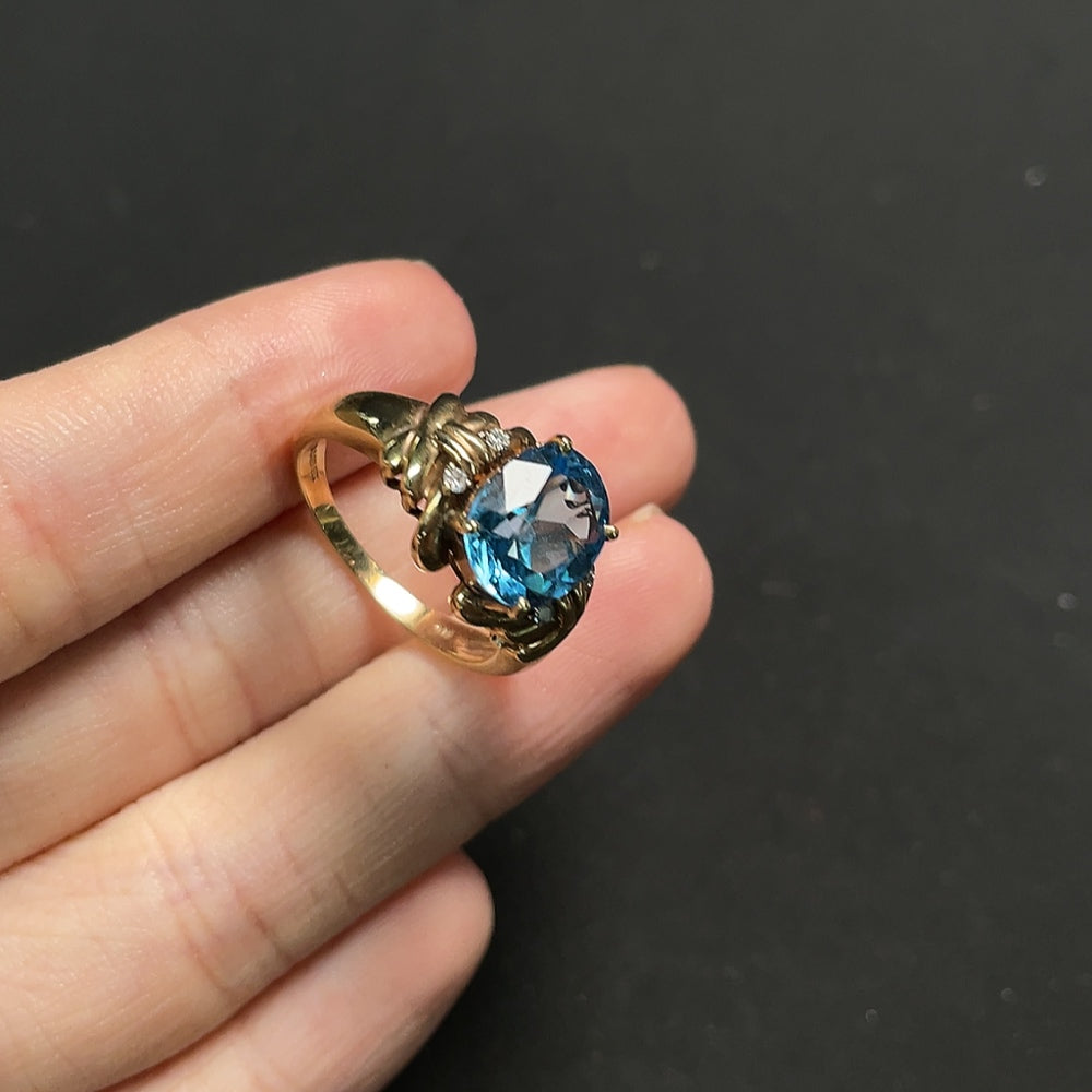 Topaz Ring with Diamond Accents, 9K Gold, Color Origin Undetermined