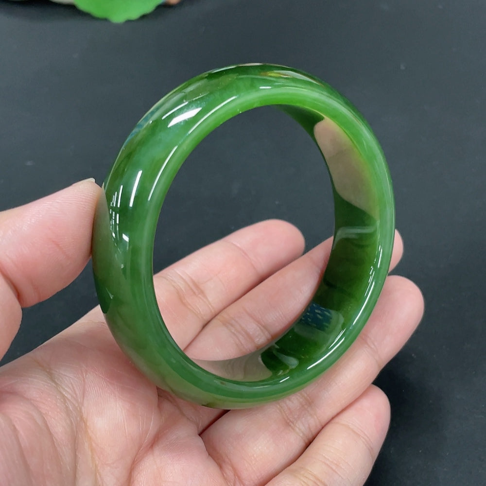 Hetian Jade Green Jade Round Bracelet Size 58.5 Total Weight Approx. 70.4g