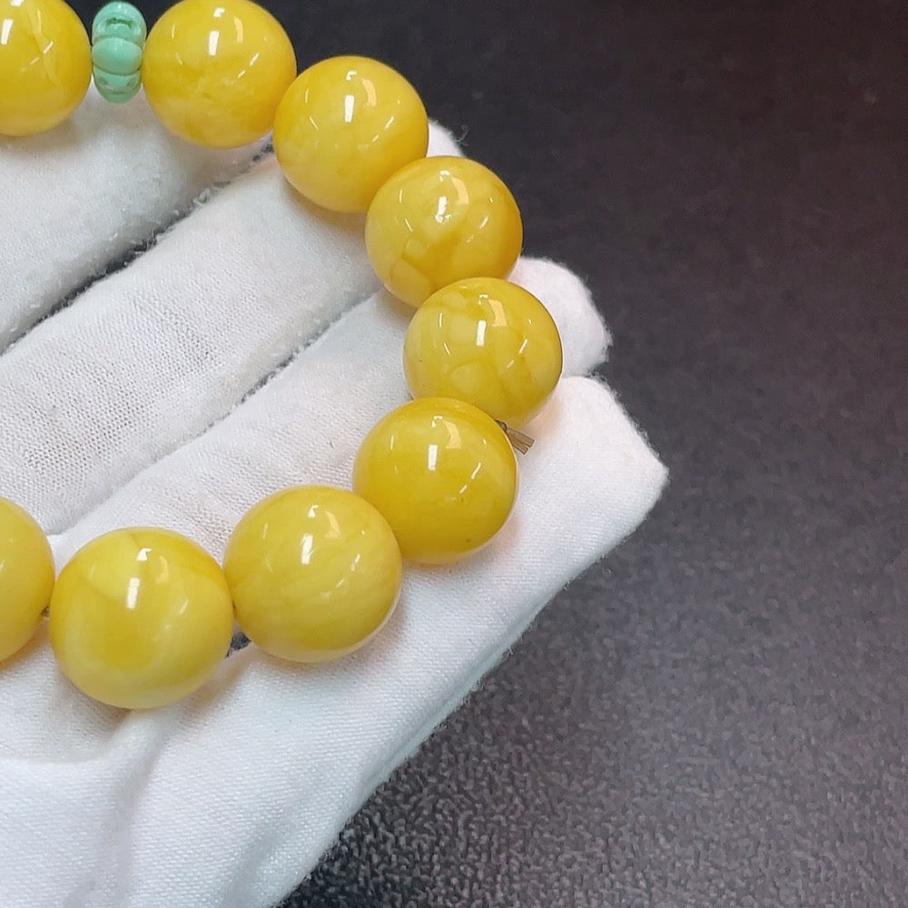 Amber Beeswax Bracelet with Non-Natural Accent Stones, ., Bead mm | Huiliu Certified