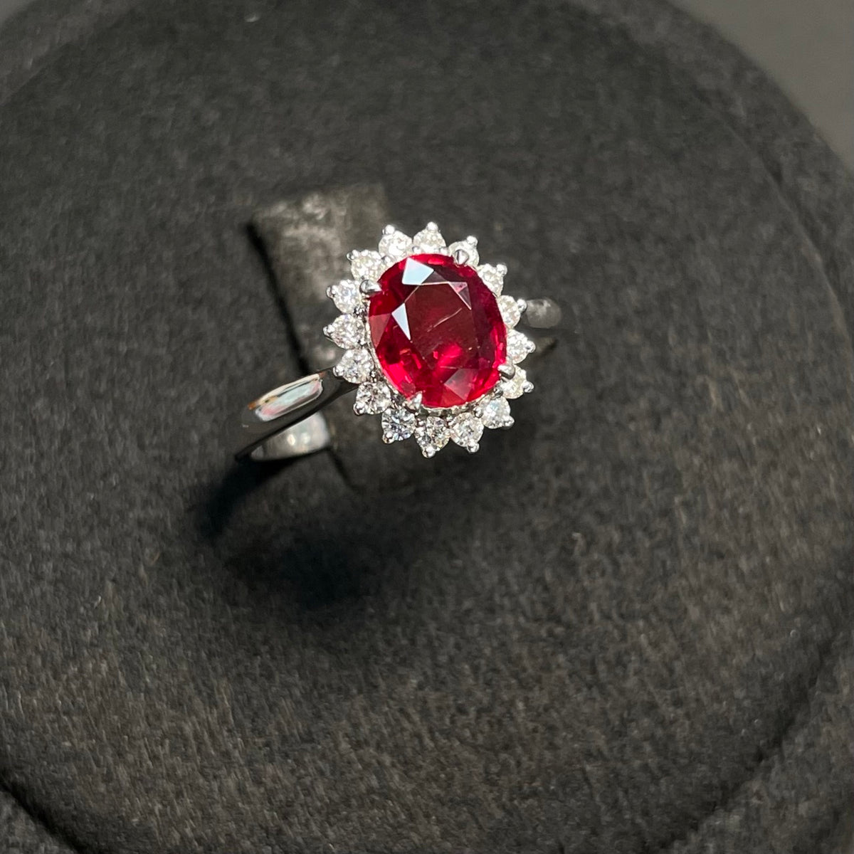 18k gold Ruby ring with diamonds, size 12, featuring a vivid unheated Mozambique ruby, gemstone jewelry by HKHQ.