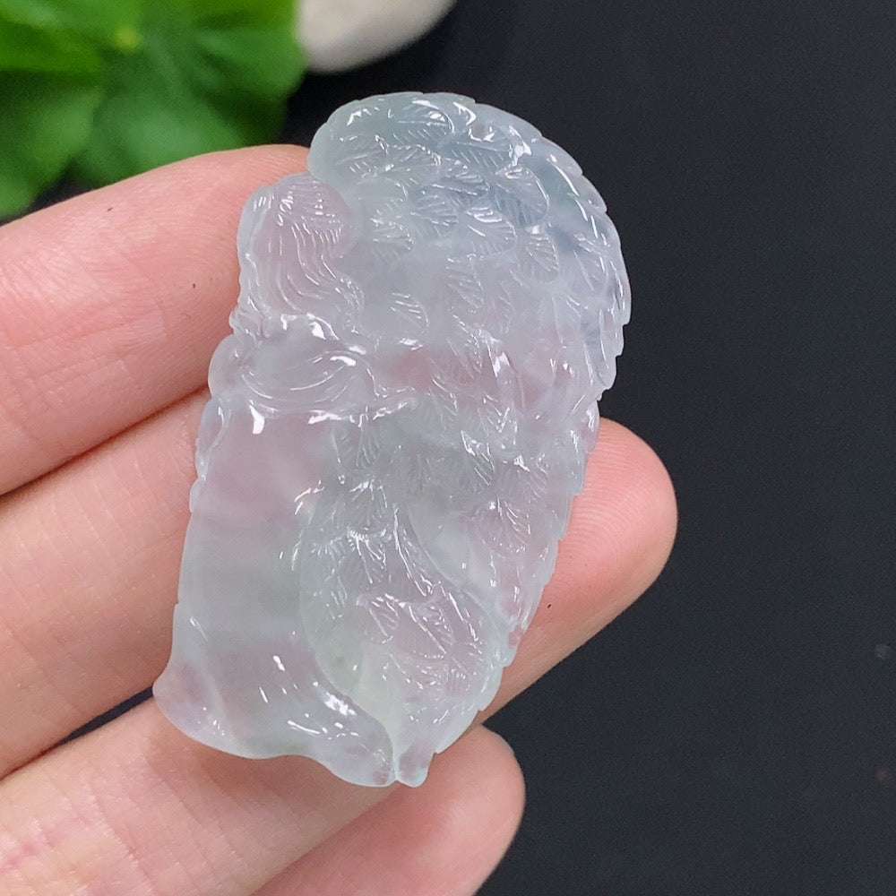 Jadeite angel pendant from HUILIU HQ, weighing approximately 13g, featuring a detailed carved angel figure in vibrant jade green.