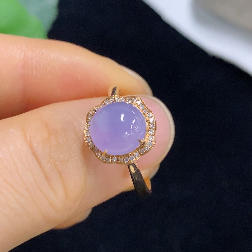 Jadeite Cabochon Inlaid Ring with and Diamond Accents, . | Huiliu Certified