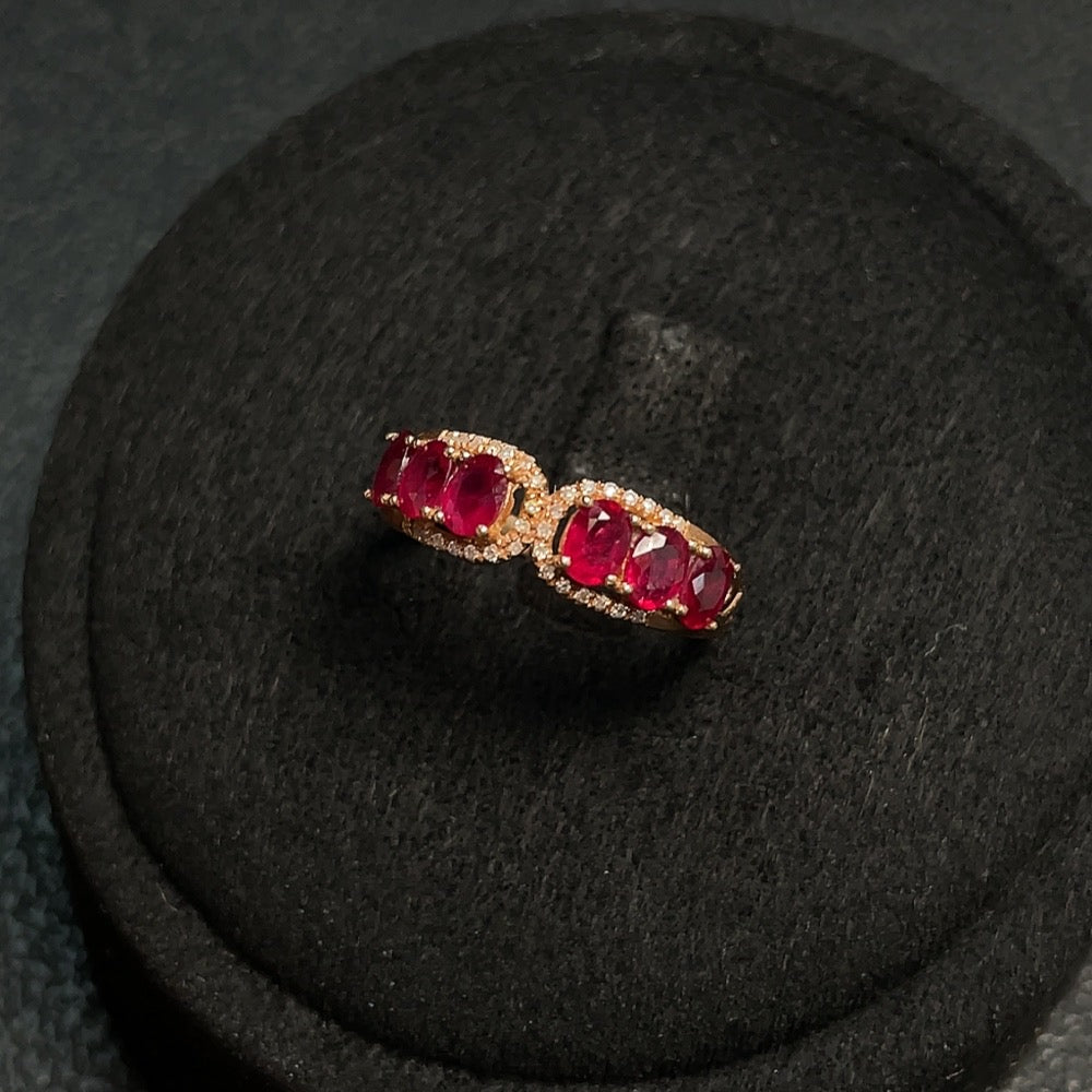 Ruby Ring, 18K Gold, Filled, with Diamond Accents, Total Weight Approx. 1.47g, Size 13