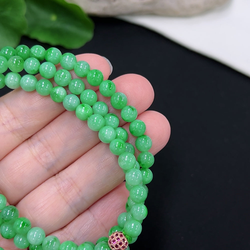Jadeite Bead Necklace Approx. 5.4mm (Non-Gold Inlaid) (With Other Mineral Components)