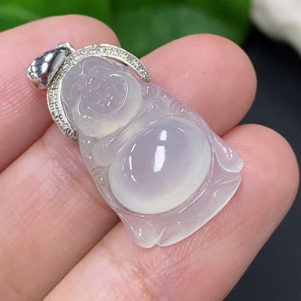 Jadeite Inlaid Buddha Pendant with Diamond Accents . | Huiliu Certified