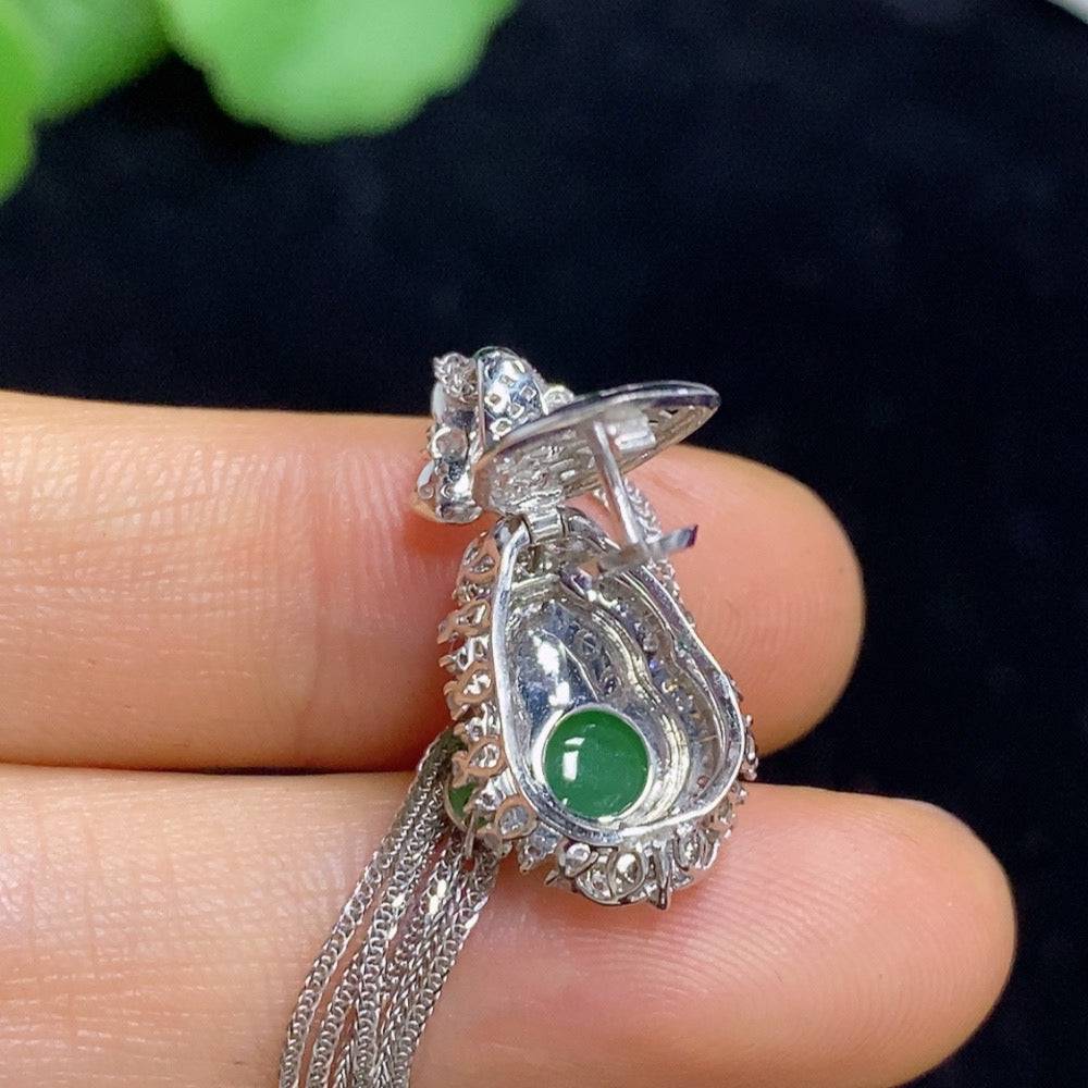 HUILIU HQ jadeite gourd pendant with diamond accents on chain, featuring intricate inlaid craftsmanship and natural jade color.