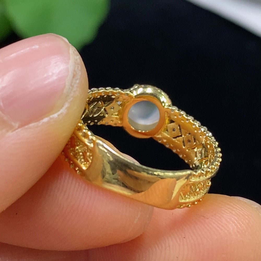 Jadeite Cabochon Ring with 18k Gold and Diamond Accents, Size 15, Total Weight Approx. 3.79g