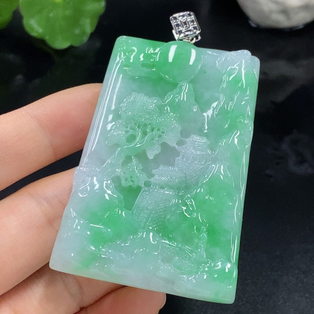 Jadeite Landscape Pendant 18k Total Weight Approx. 38.16g