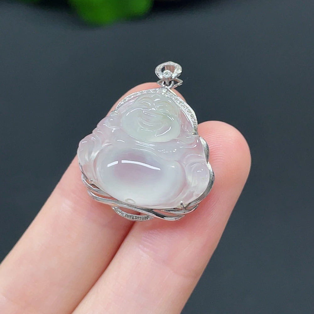 Jadeite Buddha Pendant with 18k Gold and Diamond Accents