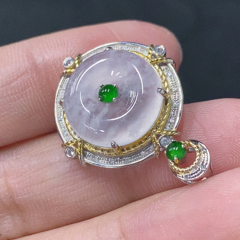 Jadeite Safety Buckle Pendant with 18K Gold Mount, Total Weight Approx. 2.83g, Accented with Diamonds