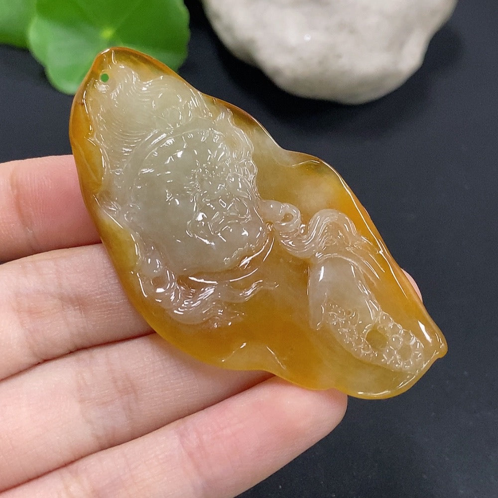 Jadeite Fudo Myoo Pendant Color origin undetermined Total weight approx. 14.18g