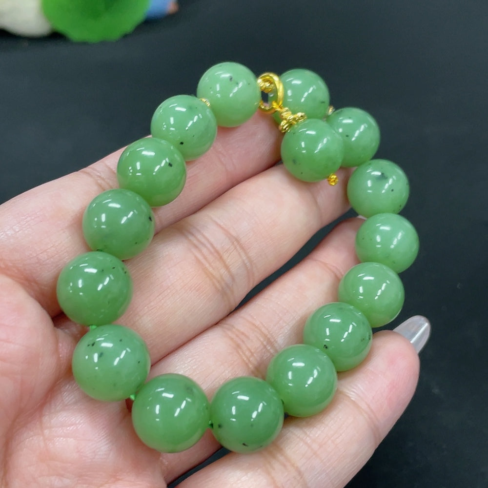Hetian Jade Jasper bracelet with 11.9mm beads, 43.3g, featuring gold-toned accents and no印记, 18k elements, HKHQ brand.