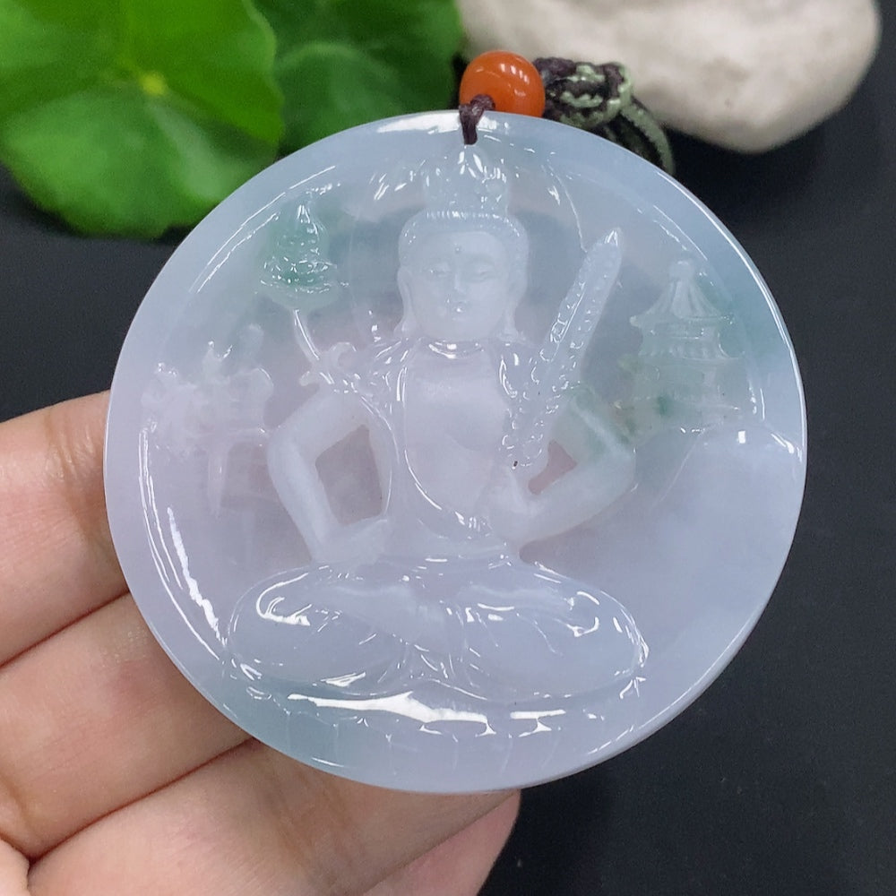 Jadeite Akashagarbha Bodhisattva Pendant with Cord, . | Huiliu Certified