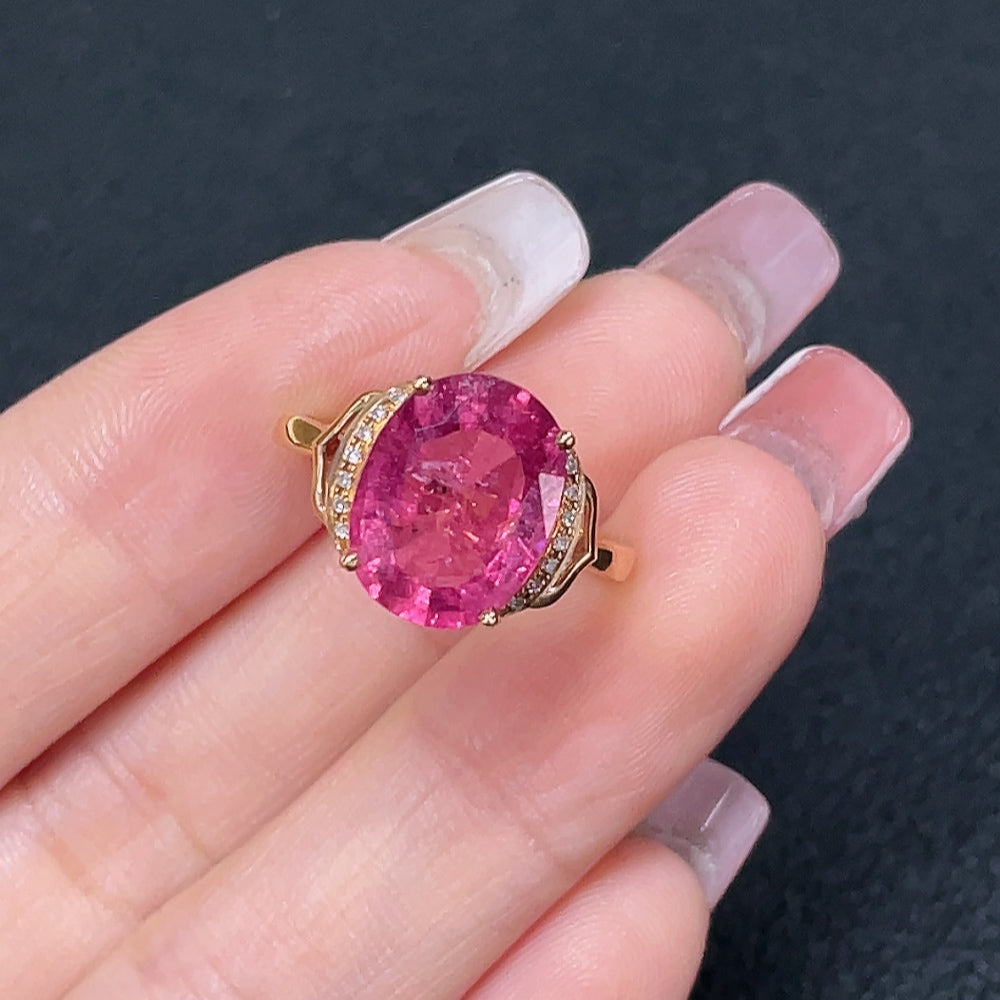 18K gold tourmaline ring with diamond accents, size 15, featuring vibrant gemstone and elegant design