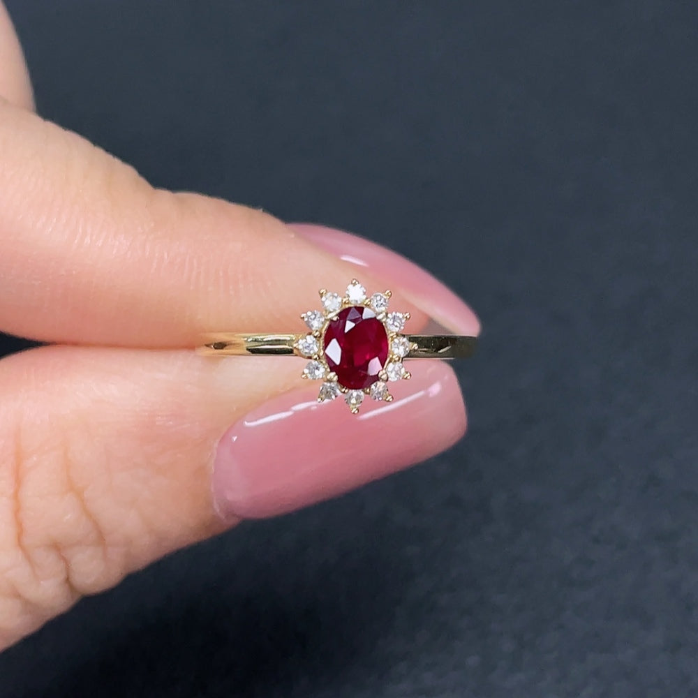 18K Ruby Ring Filled with Diamond Accents Total Weight Approx. 1.29g Size 13