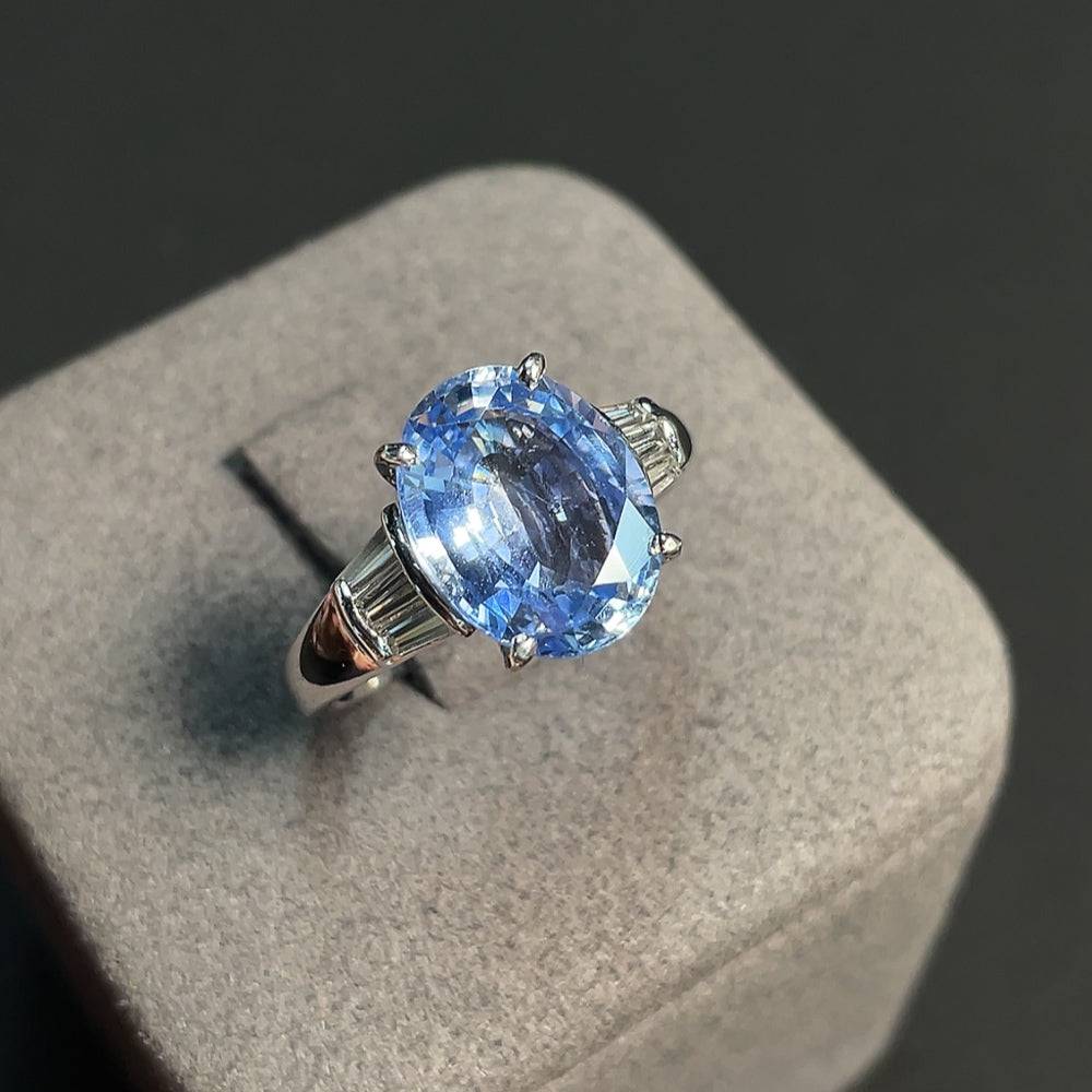 HUILIU HQ sapphire ring with diamonds, cornflower blue gemstone, platinum setting, size 17, Sri Lanka origin, no heating, 5.41cts.