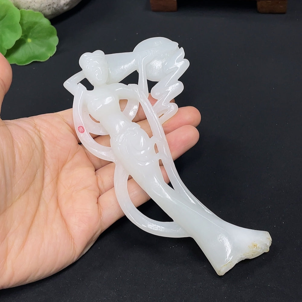 Hetian Jade Ornament - Dunhuang Flying Apsaras, Total Weight Approx. 74.6g, Undetermined Skin Color Origin, Contains Other Mineral Components