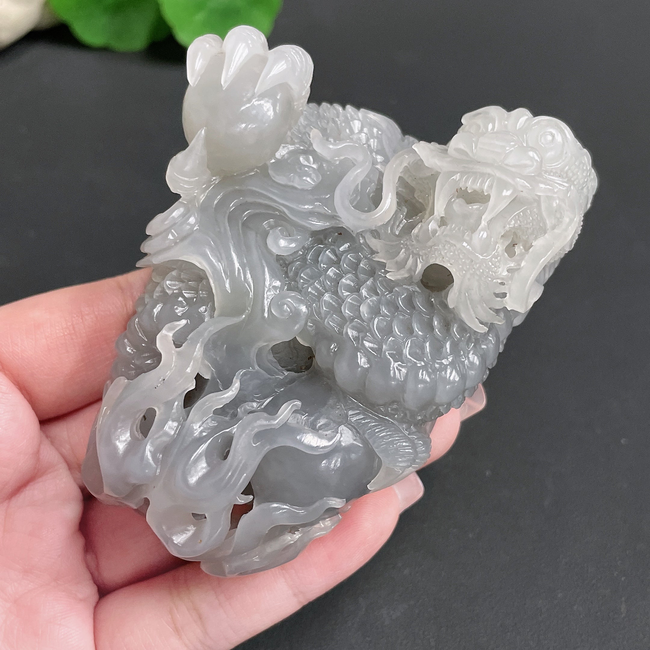 Hetian Jade Handheld Piece Dragon Total Weight Approx. 235.8g