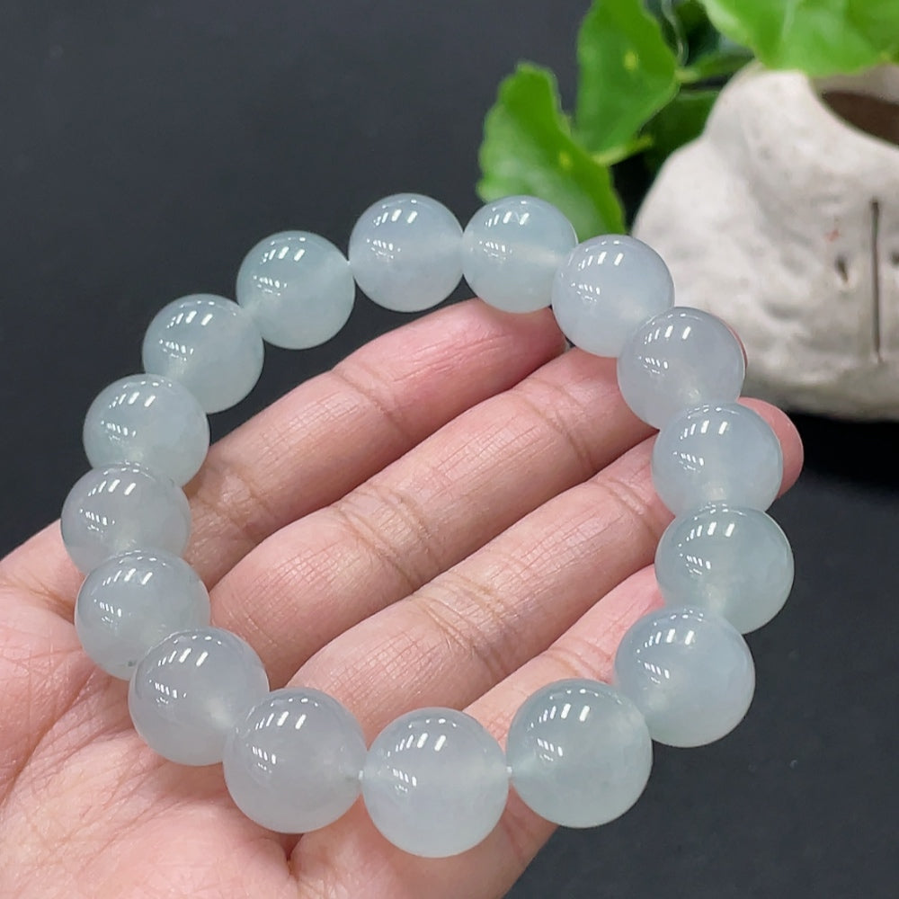 Huiliu Jadeite bracelet with 13mm smooth jade stones, certified jade jewelry, natural green jade accessory.