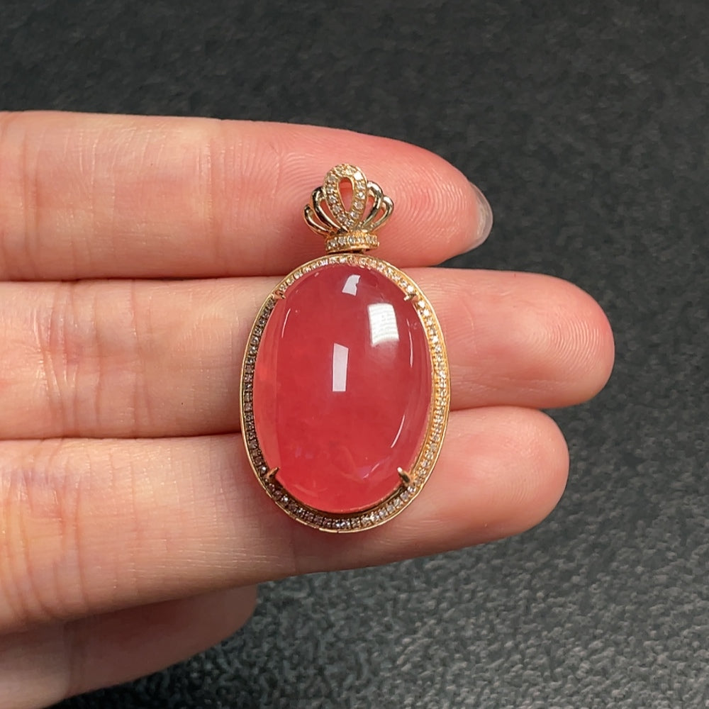 Rhodochrosite Pendant with Diamond Accents, Approximately | Huiliu Certified