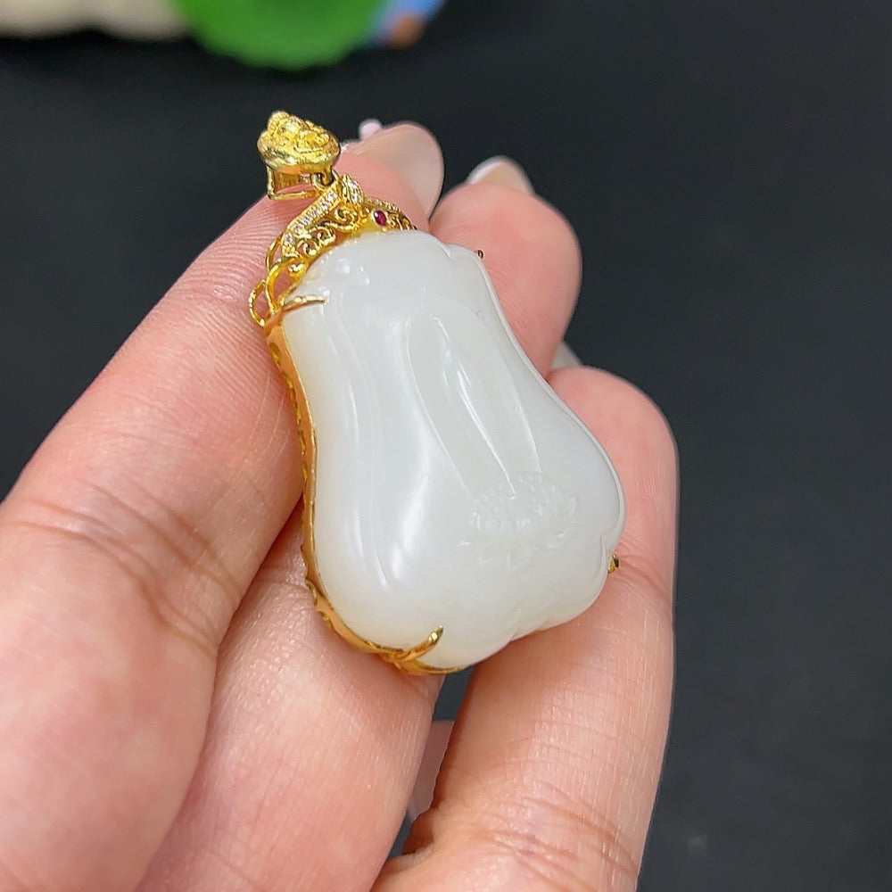 Hetian Jade Inlaid Pendant Ping Ping An An Total Weight Approx. 18.3g 18k Non-Diamond