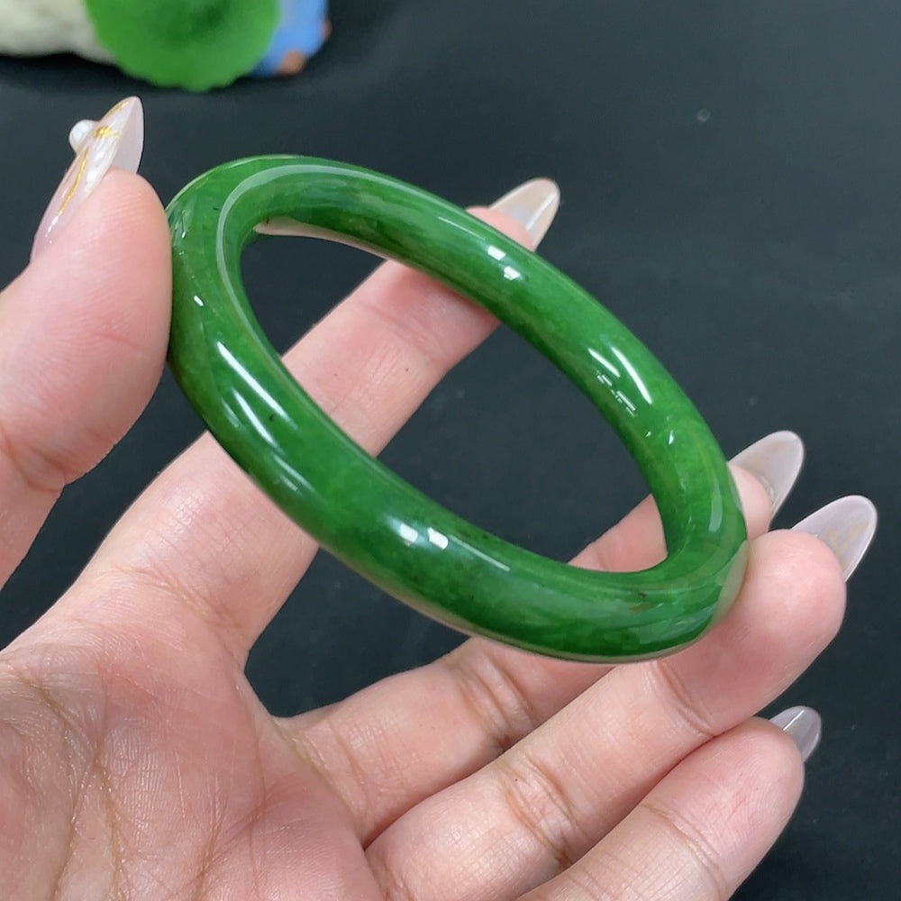 Hetian Jade Green Jade Round Bangle Size 55.7 Total Weight Approx. 41.8g