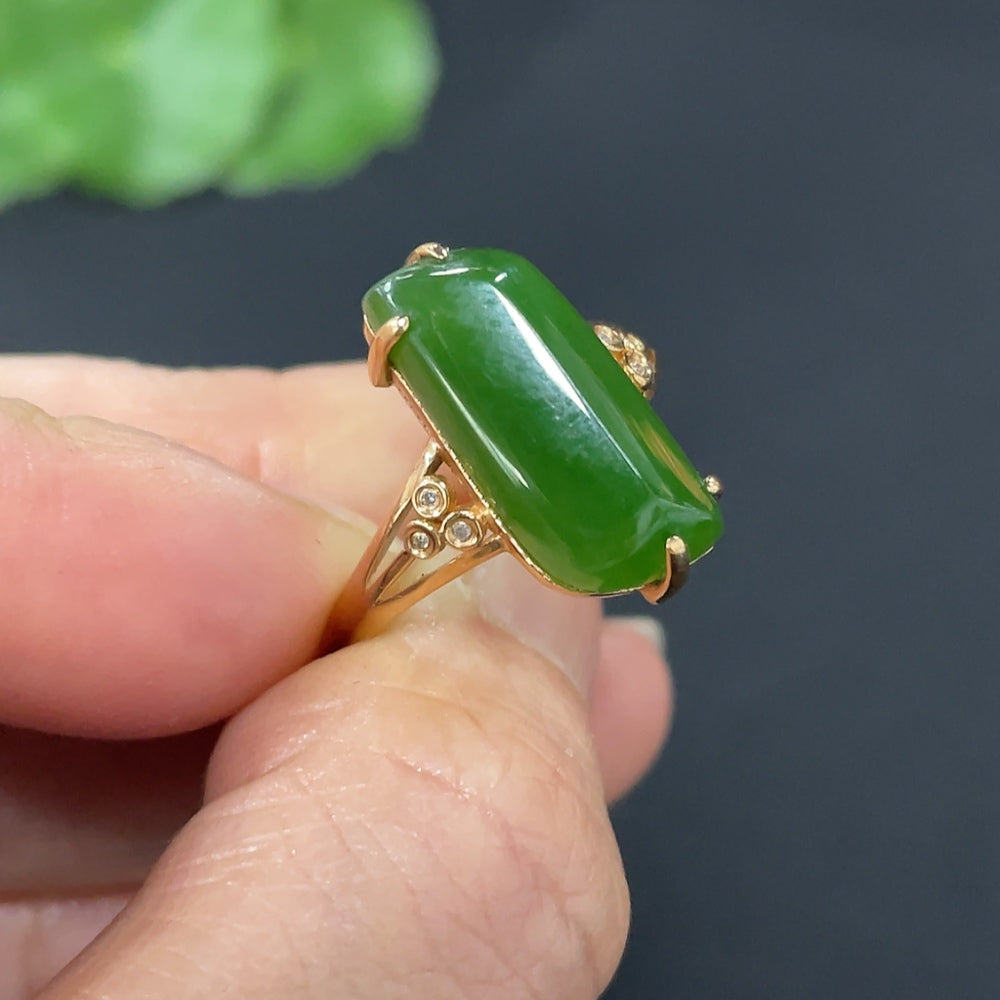 Hetian Jade Jasper Inlaid Ring . with Diamond Accents | Huiliu Certified