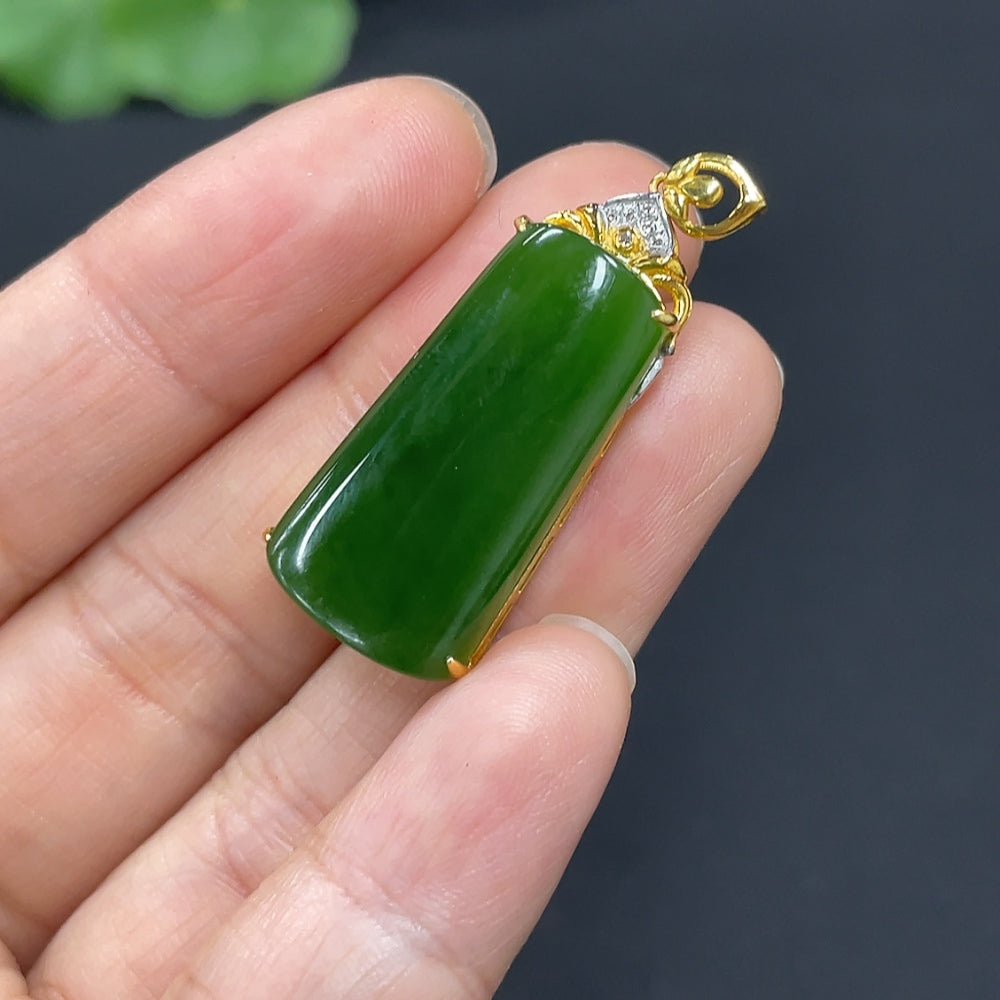 Hetian Jade Jasper Inlaid Plain Pendant 18K Gold Total Weight Approx. 3.6g Non-Diamond