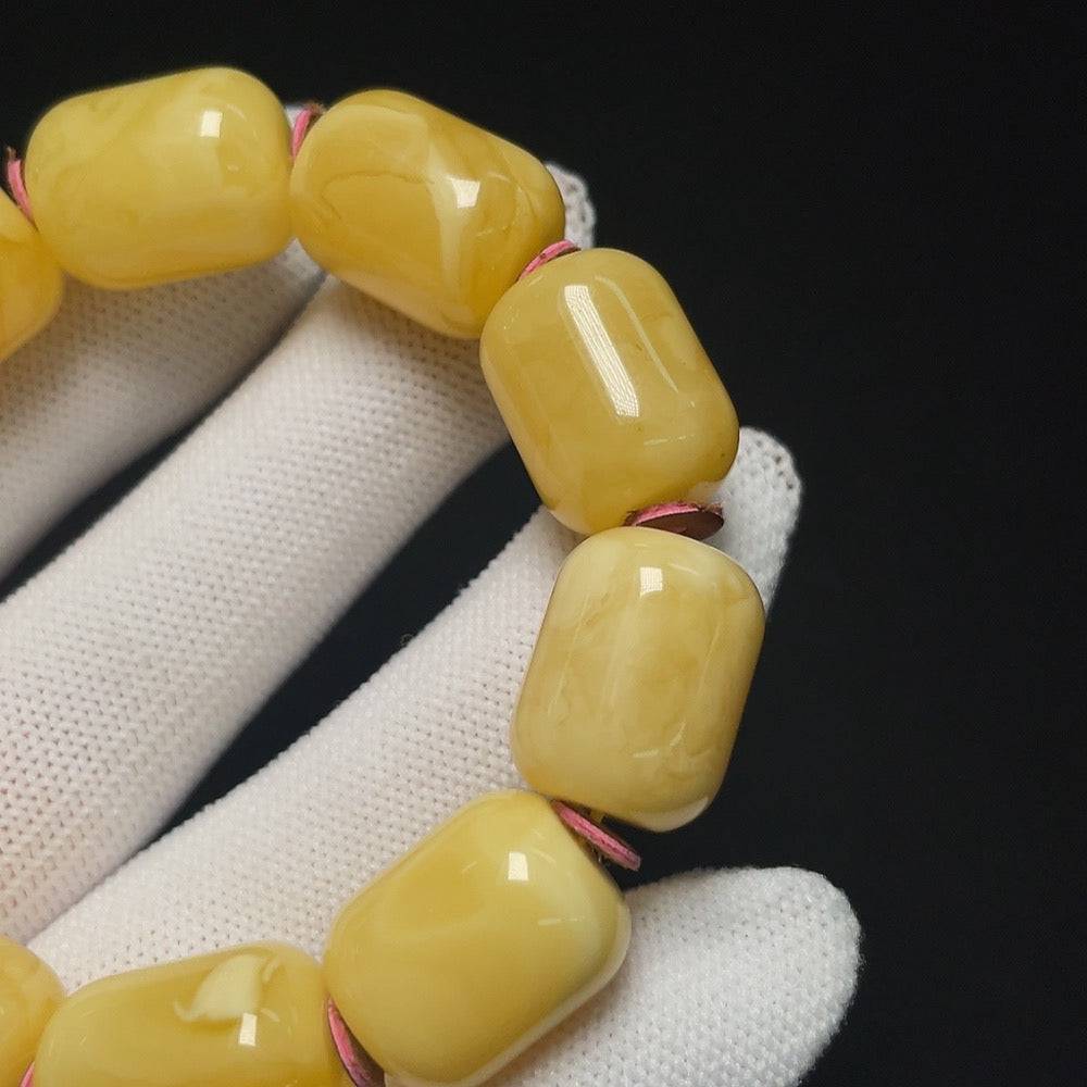 Huiliu Amber beeswax bracelet with 13.5mm beads, natural amber color, handcrafted jewelry, certified by HUILIU HQ