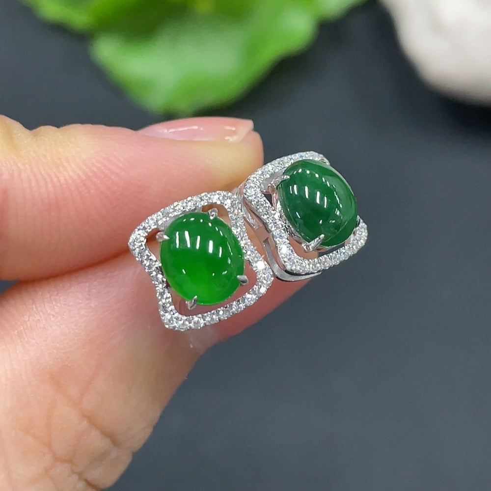 Jadeite inlaid earrings pair 18K gold total weight approx. 1.7g (including ear stopper weight)