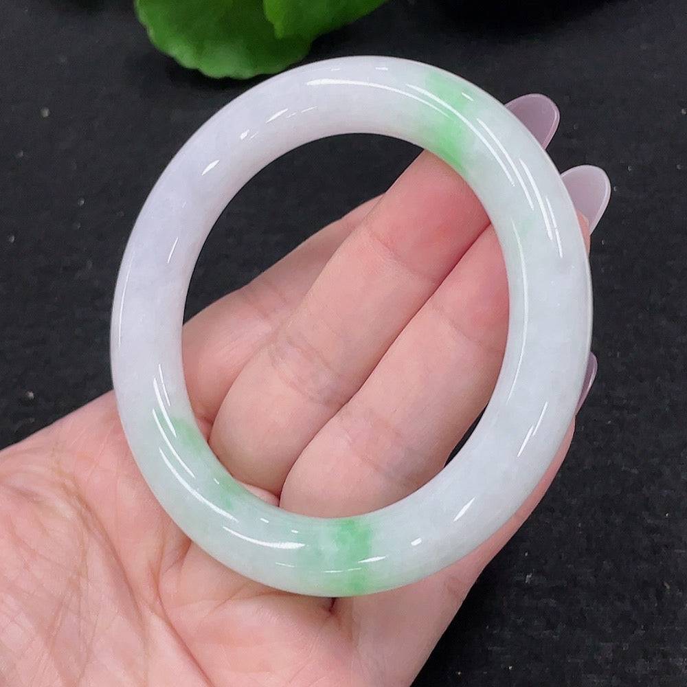 HUILIU HQ jadeite round bangle size 54, smooth polished jade jewelry, weighs approximately 57.4g, natural green hue