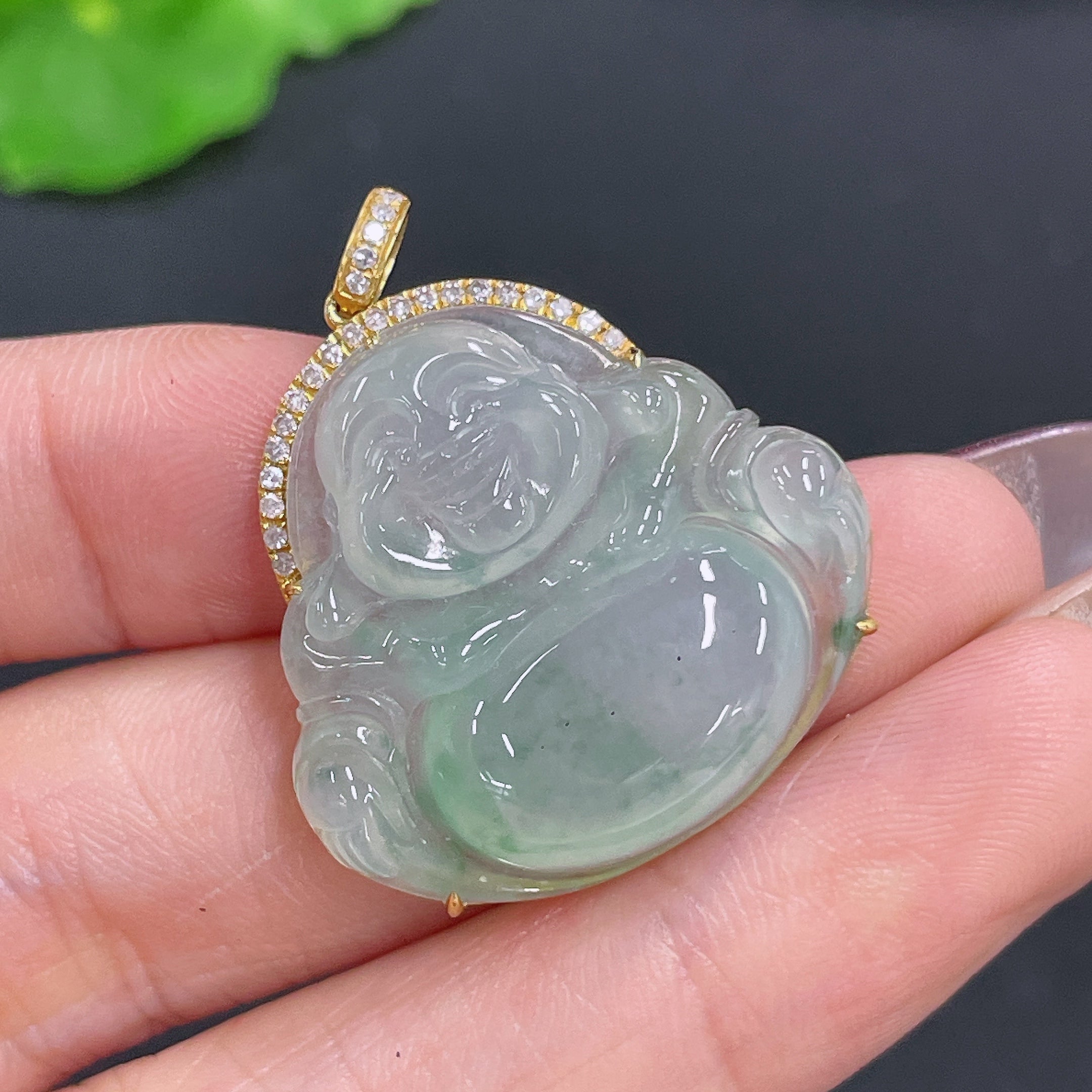 Jadeite Pendant Buddha Inlaid with Diamonds . | Huiliu Certified