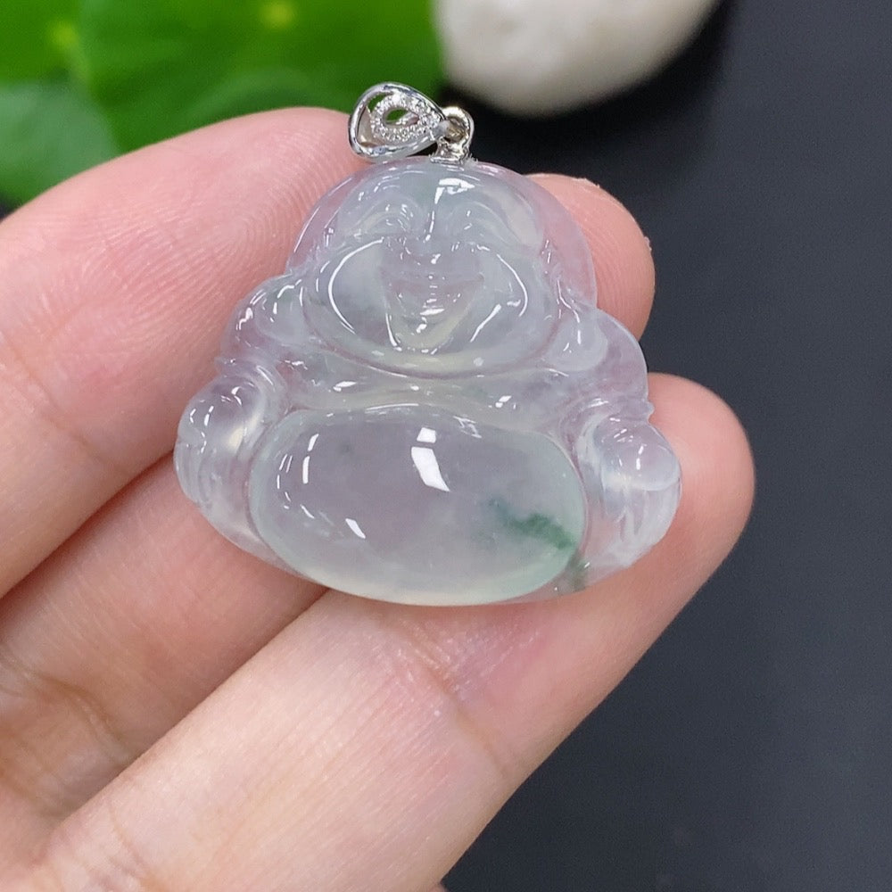 Jadeite Buddha Pendant with 18K Gold Clasp, Diamond Accents