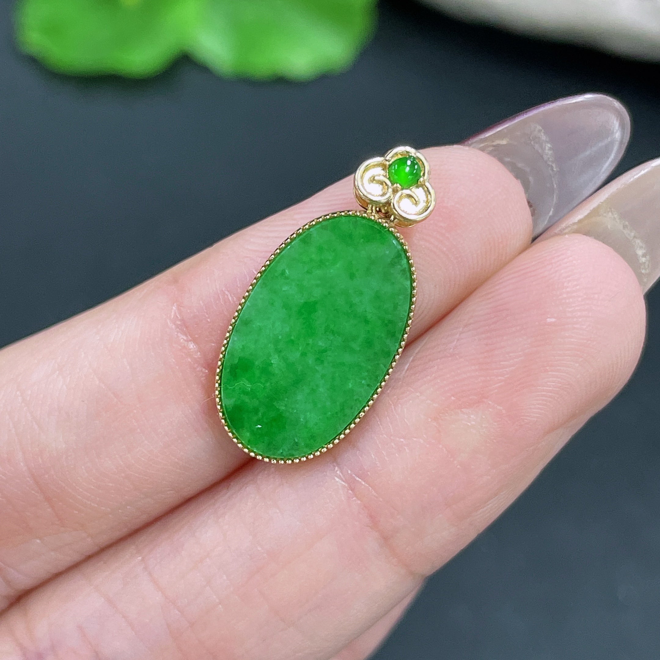 Jadeite Pendant 18k Gold Inlaid Total Weight Approx. 1.72g