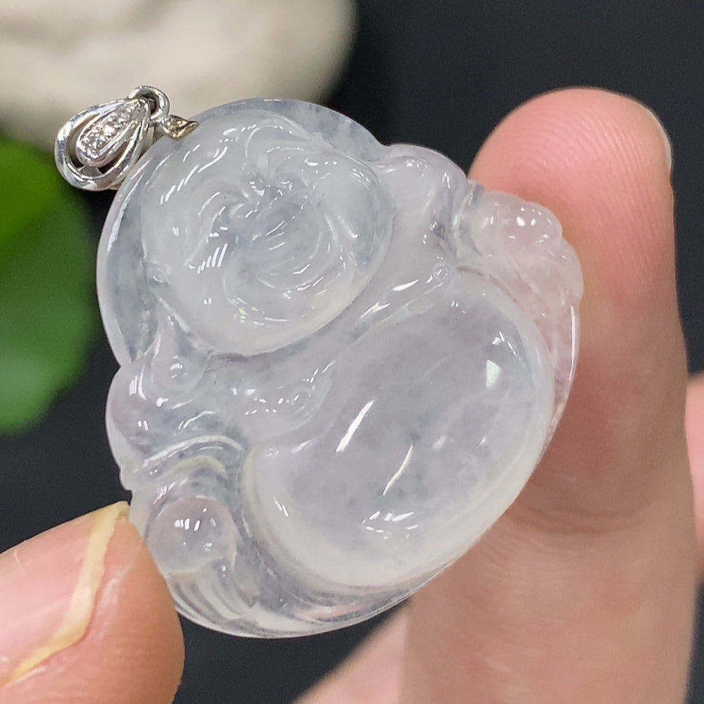 Jadeite Pendant Total Weight Approx. 6.72g Buddha Pendant with 18K Bail