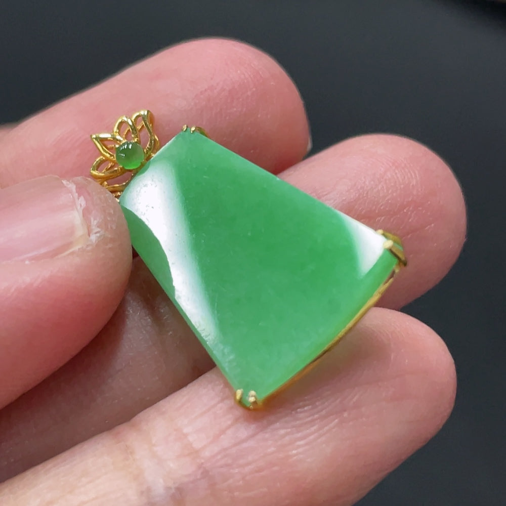 Jadeite Plain Pendant Necklace 18k Gold Inlaid Total Weight Approx.1.4g