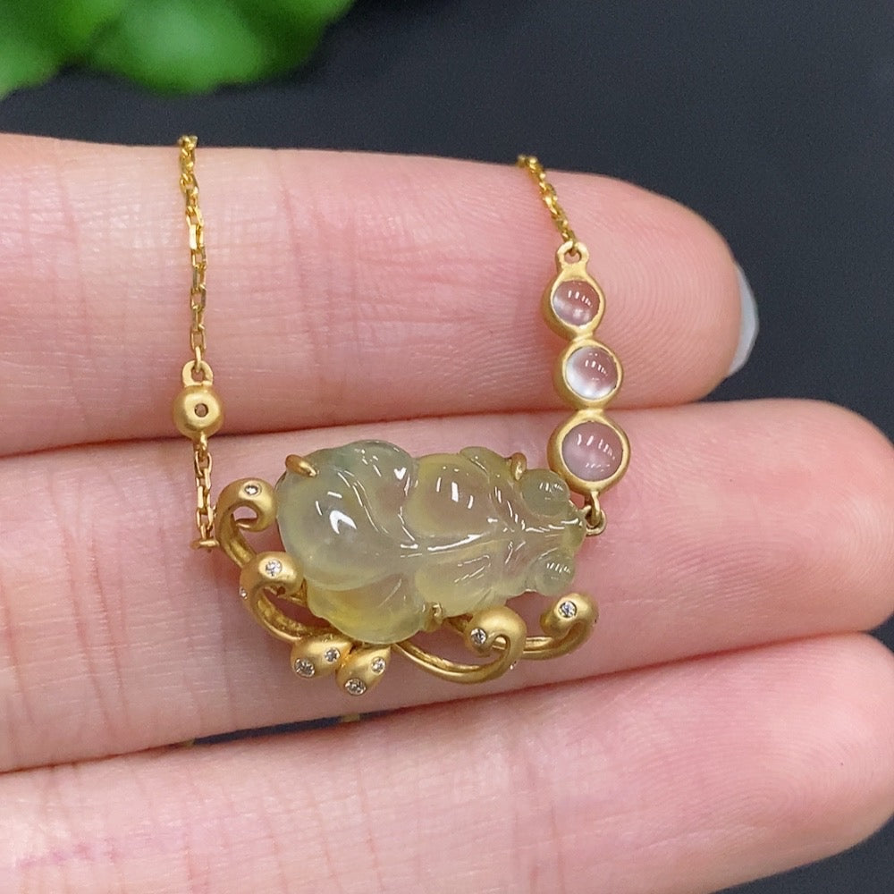 Jadeite and Jade Full House Inlaid Pendant . (Including Chain) with Diamond Accents | Huiliu Certified