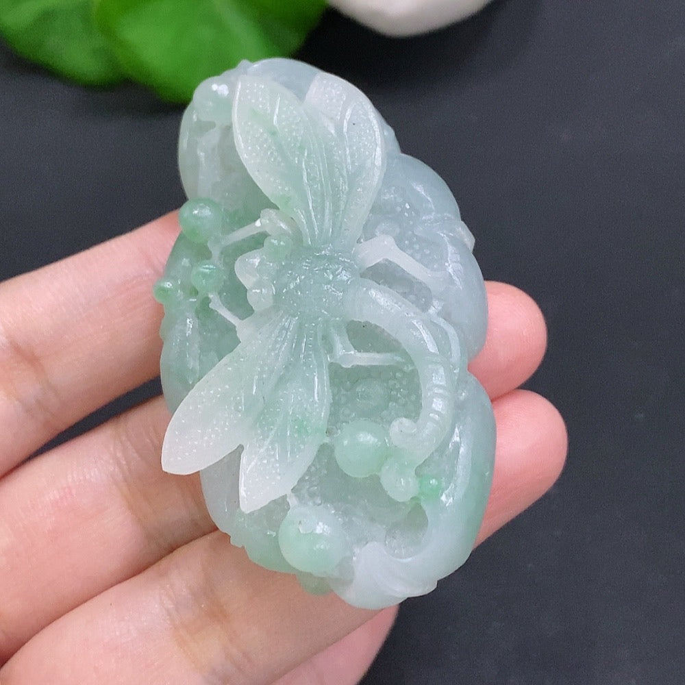 Jadeite Rough Dragonfly Pendant 53.512g