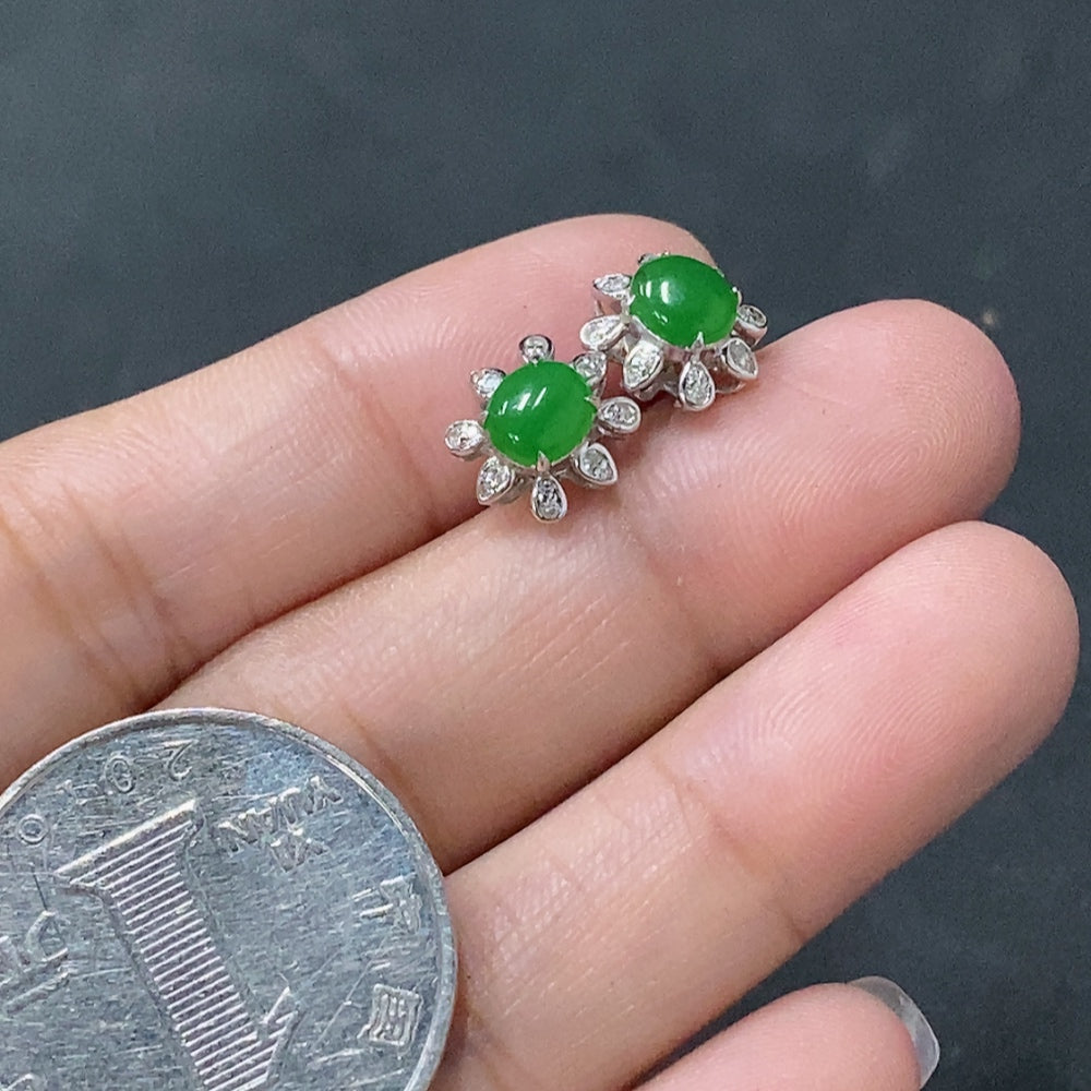 Jadeite cabochon earrings set in 18k gold, total weight approximately 1.7g