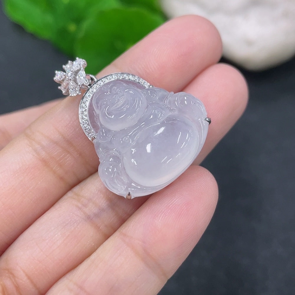Jadeite Inlaid Buddha Pendant 18K Gold Non-Diamond