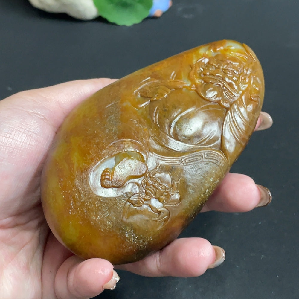 Hetian Jade Handheld Carving - Zhong Kui, Total Weight Approx. 423g, Undetermined Skin Color Origin, Contains Other Mineral Components