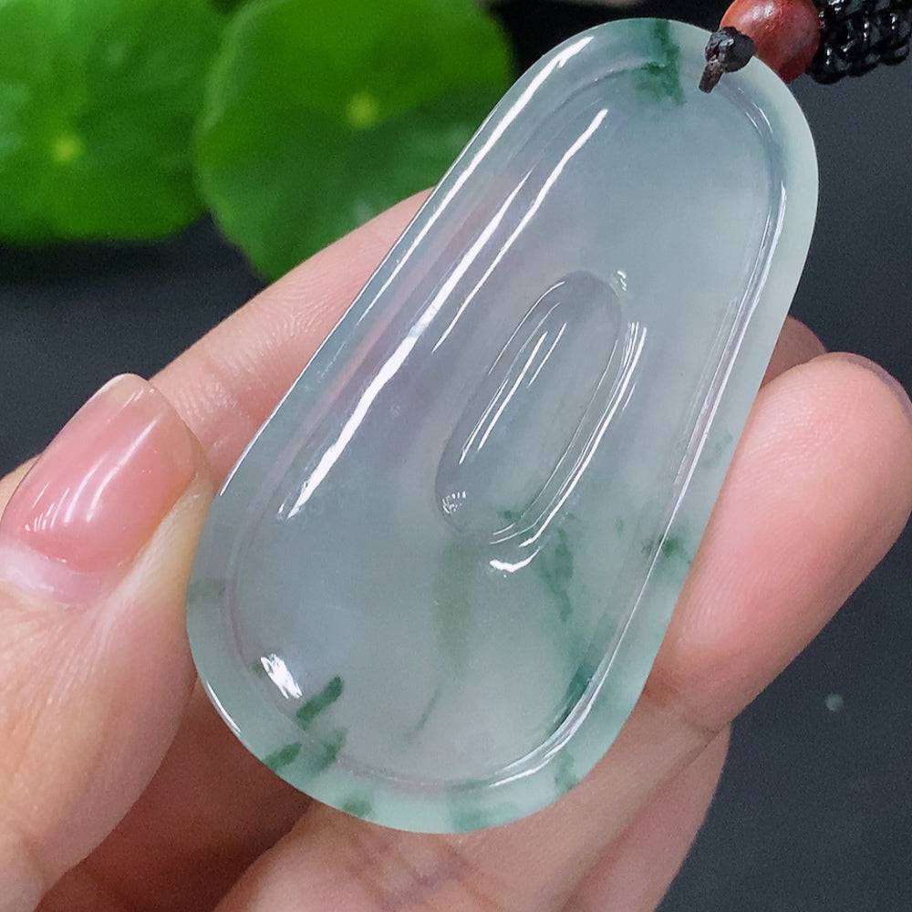 HUILIU HQ jadeite pendant featuring bamboo section, weighing around 19g, with cord and non-A grade jade beads.
